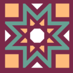 Motivo decorativo de estrella rodeada por cuadrados y triángulos